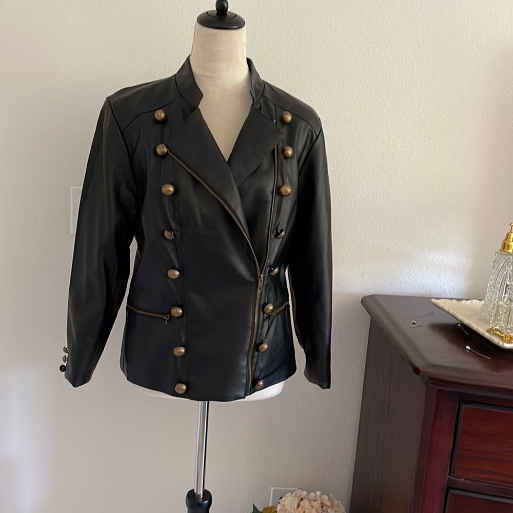 Sheryl Crow faux leather black jacket